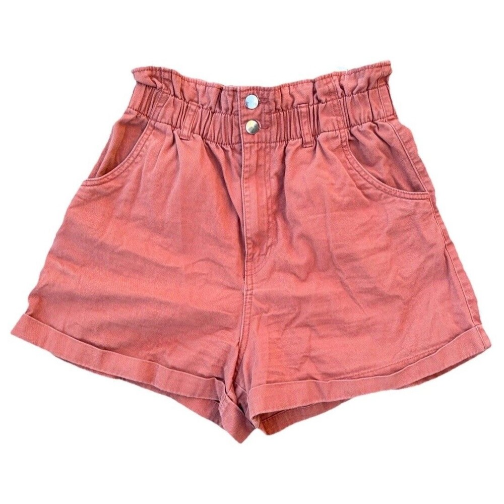 H&M Women Shorts 8 Paperbag High Rise Elastic Waist Cuff Pocket Double Button